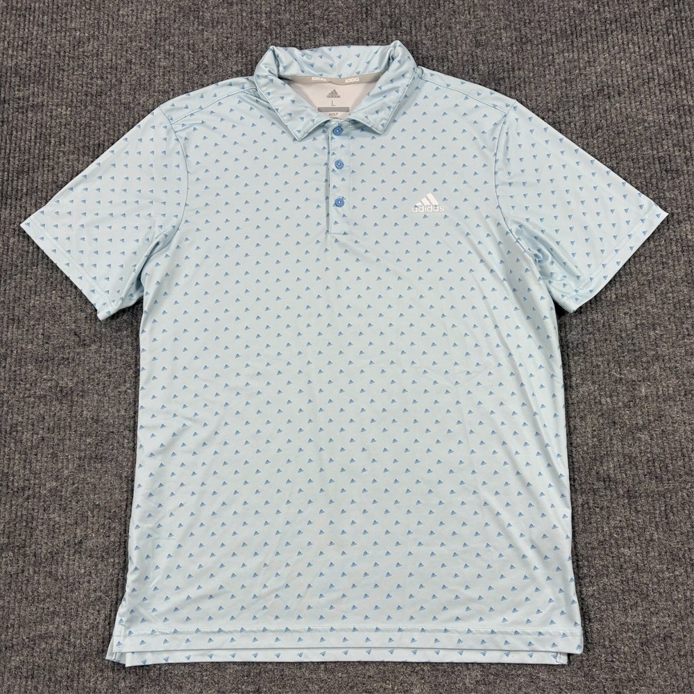 Adidas Golf Mens  Polo Shirt Size Large Light Blue Logo Print Performance